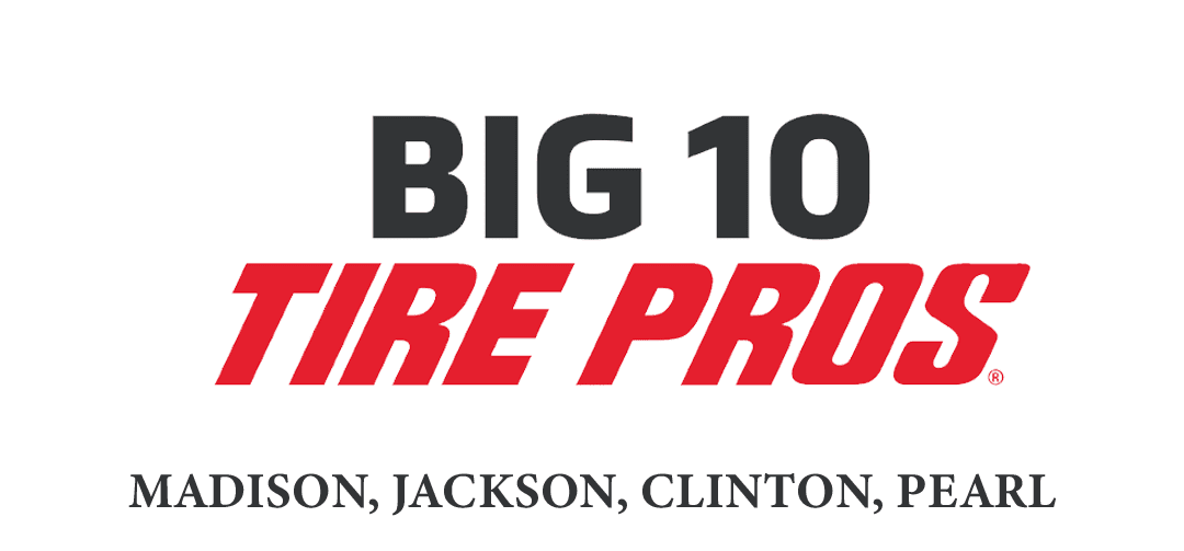 Big 10 Tire Pros logo displayed prominently. Below the logo, the text reads: "MADISON, JACKSON, CLINTON, PEARL".
