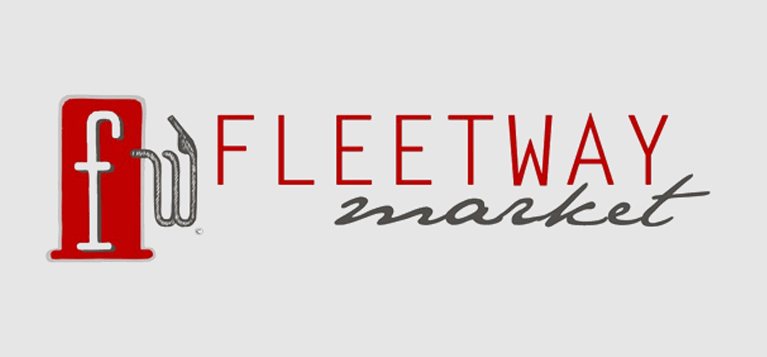 Logo design featuring the text "FLEETWAY market" with "F" and "W" stylized in red and gray.