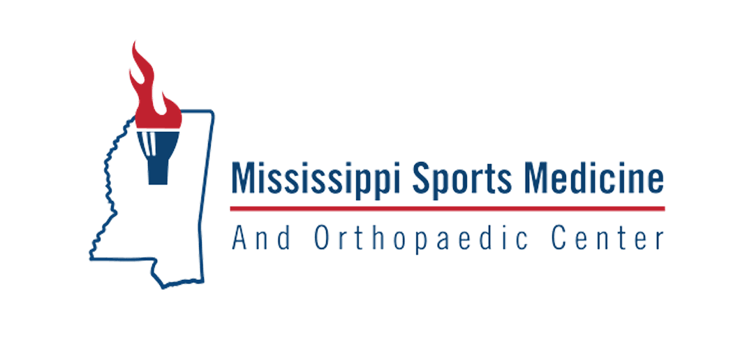 The image displays a logo featuring the outline of the state of Mississippi with a torch icon and text that reads "Mississippi Sports Medicine And Orthopaedic Center."