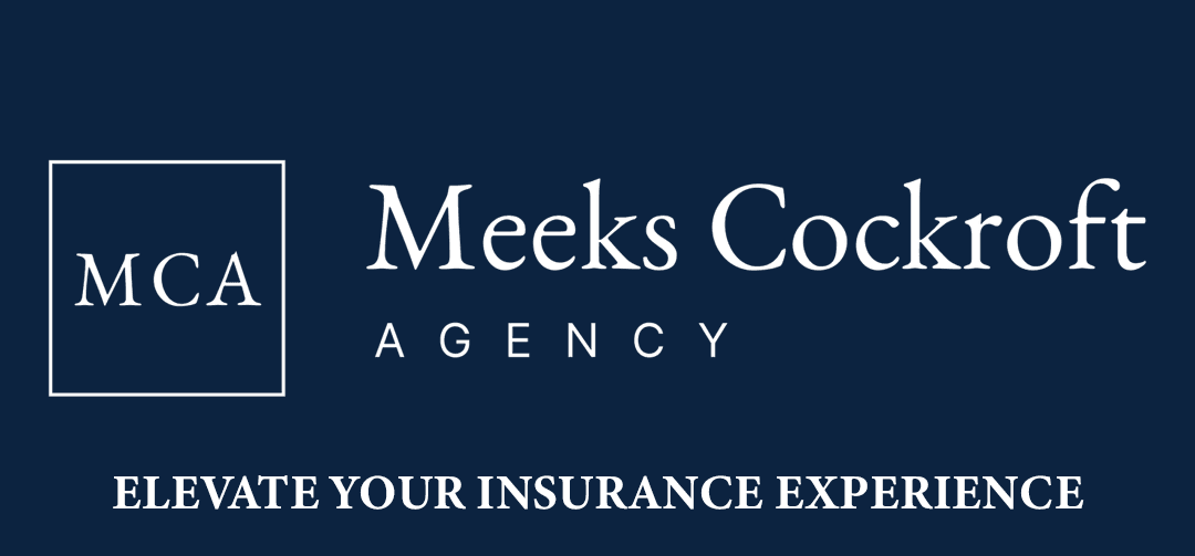 Logo for Meeks Cockcroft Agency with the text "ELEVATE YOUR INSURANCE EXPERIENCE" on a dark blue background. The agency's abbreviation "MCA" is displayed prominently.